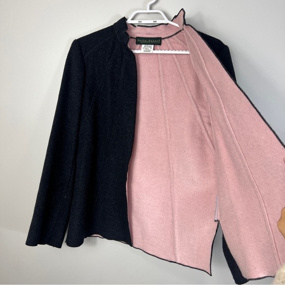 Harvé Benard Wool Blend open Front Women's Black Jacket Coat with Pink Lining 8 - Picture 8 of 10